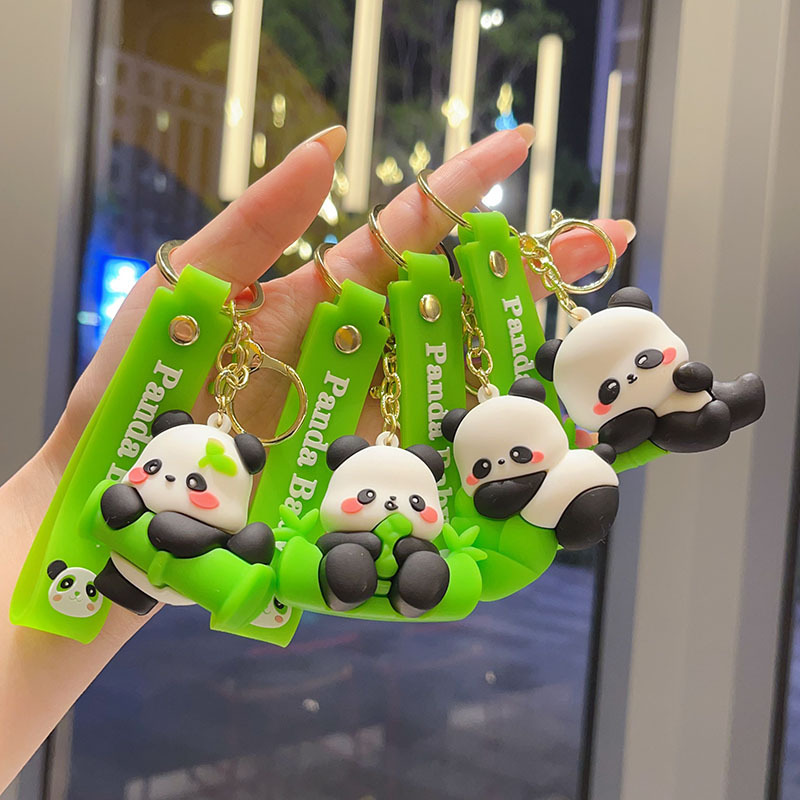 New cartoon bamboo panda keychain, cute soft rubber figurine pendant, couple's travel souvenir, cultural and creative small gift