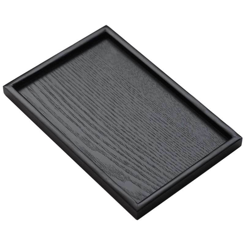 Japanese black wooden rectangular dinner plate for home use with glass from natural wood, dessert tea set