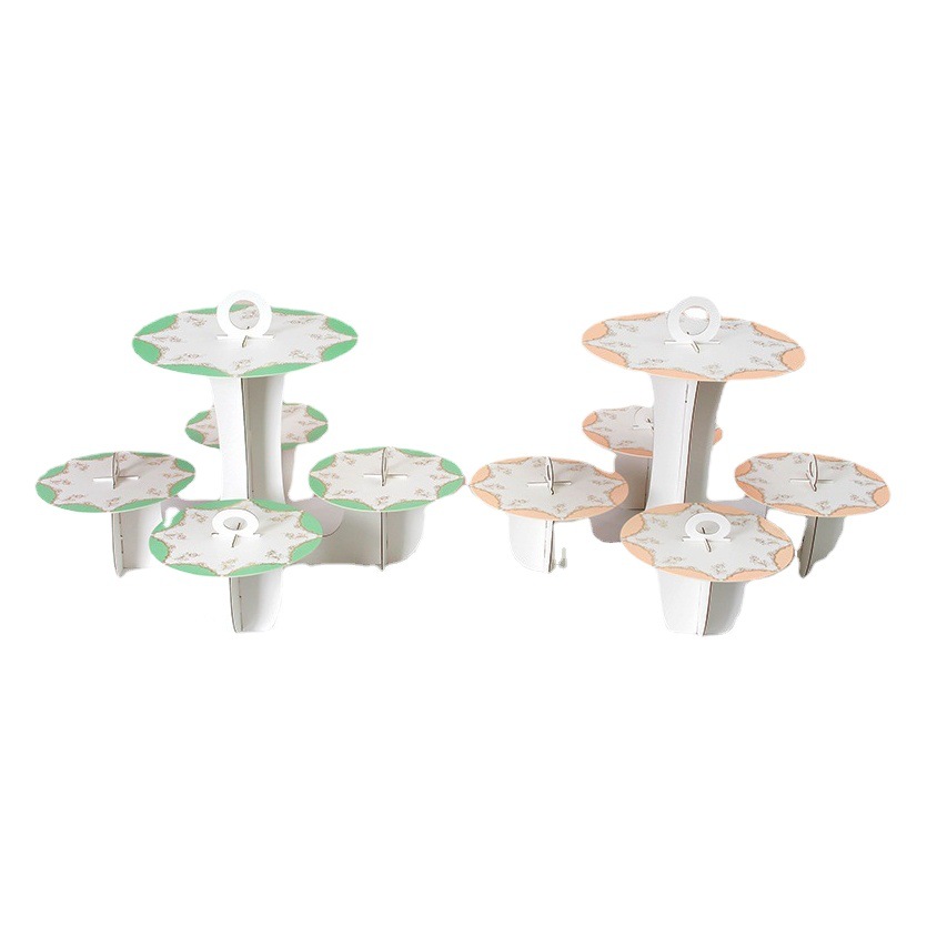 Soporte para pasteles de cinco niveles con encaje de estilo europeo simple y estampado dorado, soporte de papel para postres para el Día del Niño.