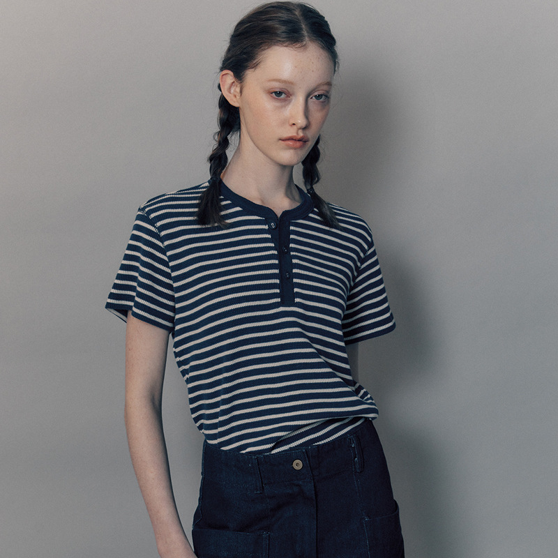 In stock nothing written striped short-sleeved T-shirt female 2024 spring and summer niche versatile casual simple top