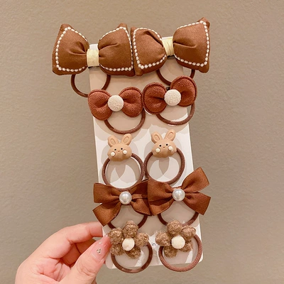 hair rope tie hair cute baby — Saç üçün rezinlər - f8179-8-10-piece-set-of-cute-rabbit-head-opp-bag