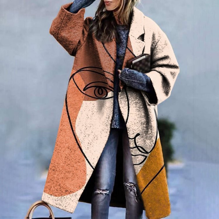 8753 nuevo estilo 2025 otoño europeo y americano comercio exterior transfronterizo ropa de mujer Amazon abrigo estampado de manga larga chaqueta de solapa image 41