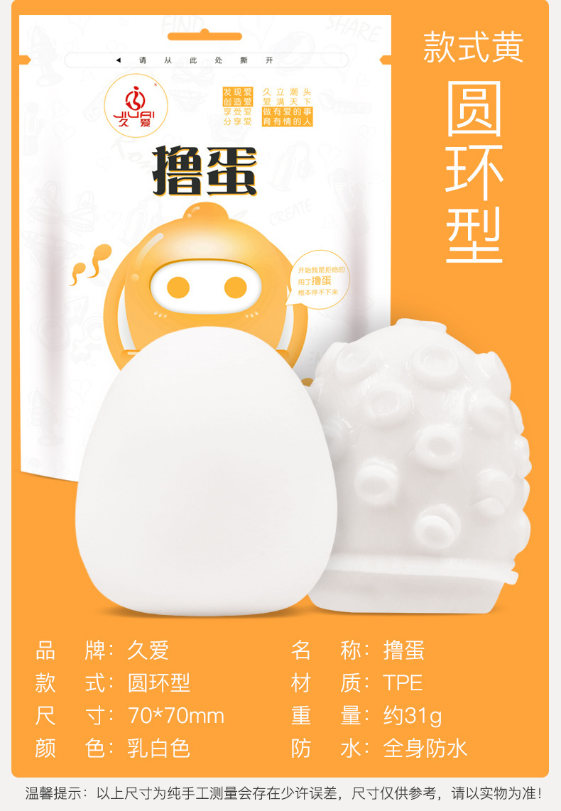 Manual Male Masturbator Egg, TPE Mini Stroker, Portable White Ring Style — detail image 22
