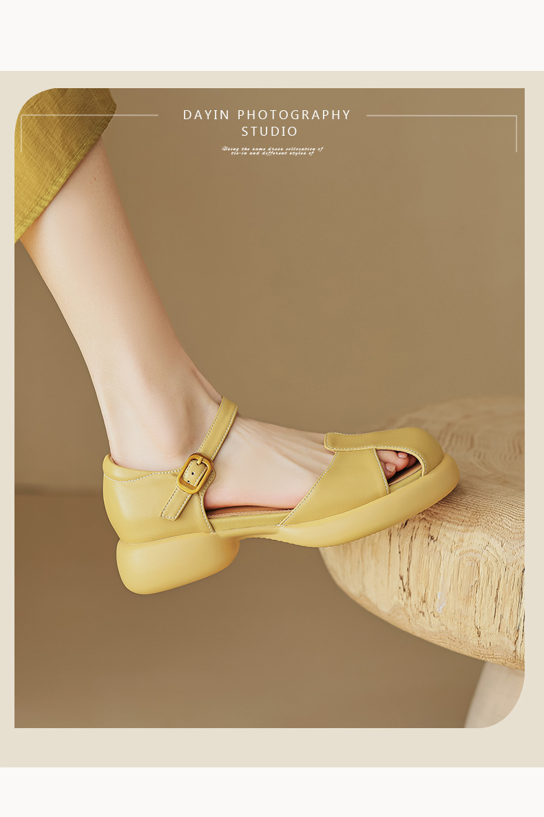 Sandal nữ quai ngang đế dày gót thô phong cách thể thao — Màu vàng ngỗng chi tiết 14