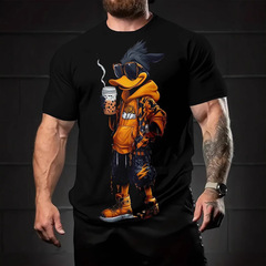 temu跨境電商短袖 3D數碼打印卡通動物印花T恤夏季圓領男上衣批發