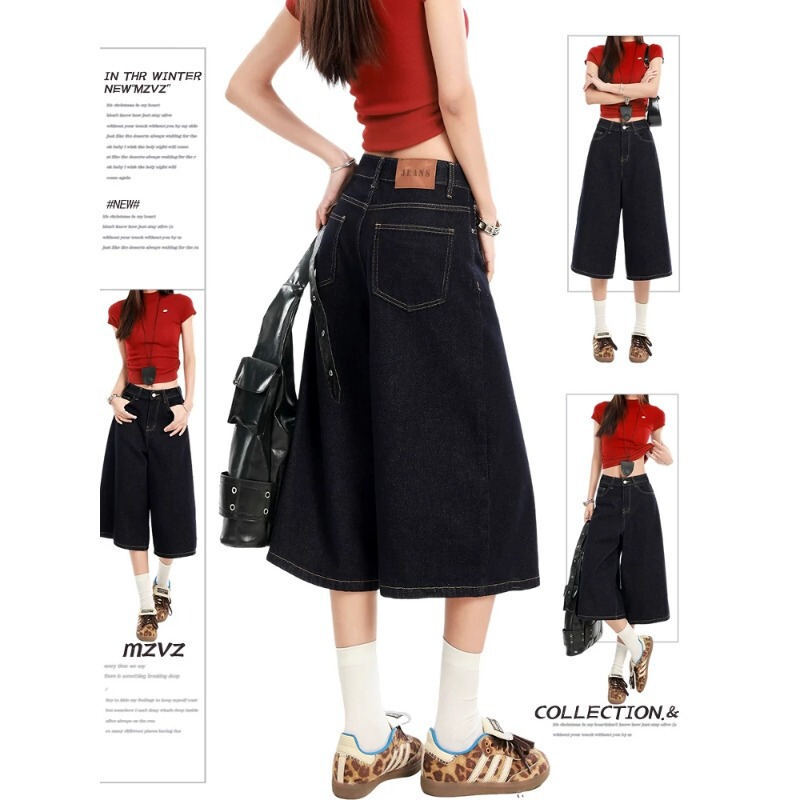 American Retro Dark Blue Cropped Jeans for Women, New Summer Style, High-Waisted, Loose Straight-Leg Wide-Leg 7/8 Shorts American Retro Dark Blue Cropped Jeans for Women, New Summer Style, High-Waisted, Loose Straight-Leg Wide-Leg 7/8 Shorts