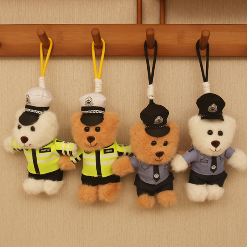 Boutique celebridad de Internet policía oso peluche policía de tráfico oso pequeño colgante llavero muñeca uniforme oso de peluche colgante lote