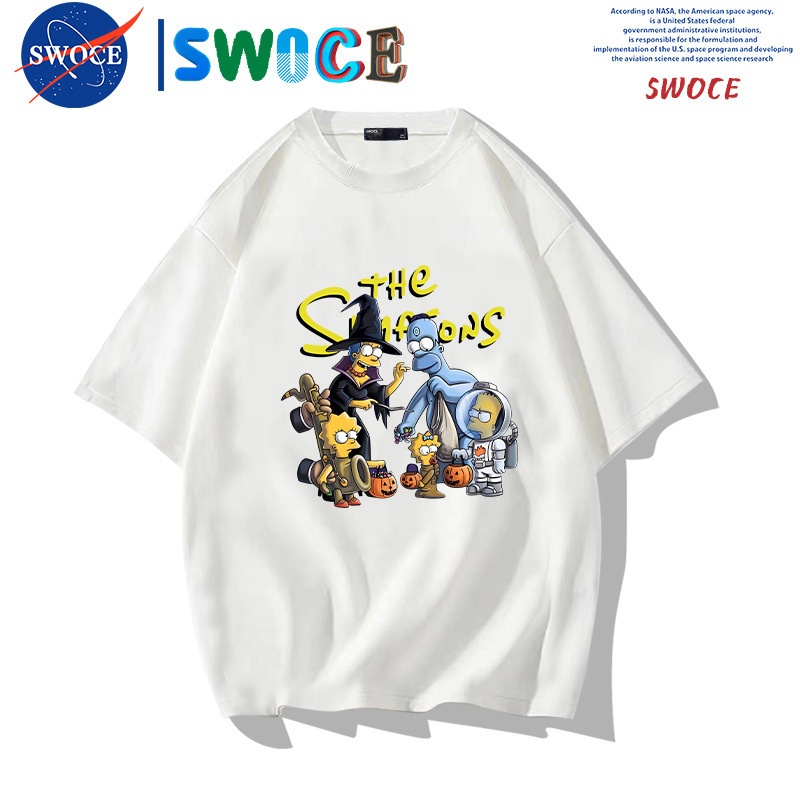 Simpsons Animation Peripheral Cotton Short-sleeved T-shirt Men's Summer Teenagers Trendy Loose Shoulder Half-sleeved Top Simpsons Animation Peripheral Cotton Short-sleeved T-shirt Men's Summer Teenagers Trendy Loose Shoulder Half-sleeved Top