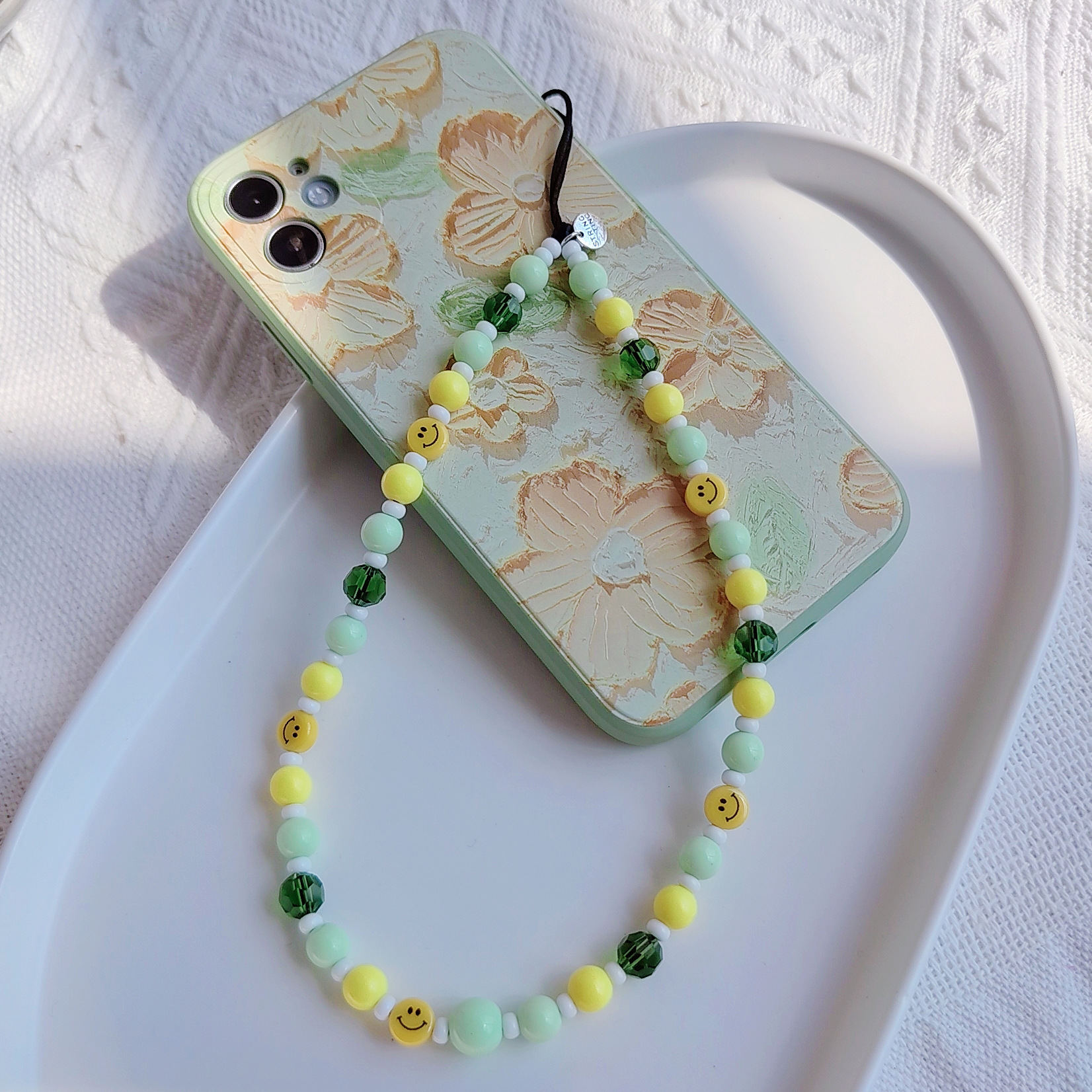 Stringting Japanese And Korean Partysu Smiley Face Lime Element Handmade Beaded Ins Style Same Style Phone Chain Pendant display picture 6