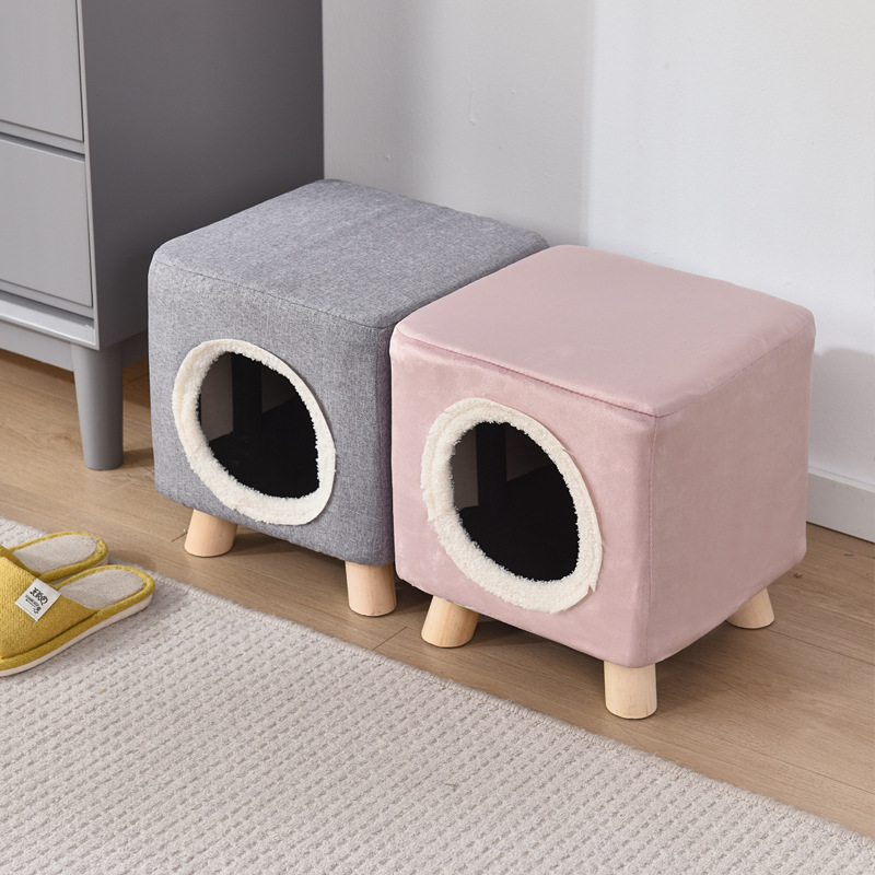 実木猫巣スツール冬保温人猫共用閉鎖多猫用品小幼猫屋四季通用|undefined