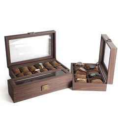 Dust-proof wood grain leather watch box jewelry storage box glass skylight watch collection box bracelet watch display box