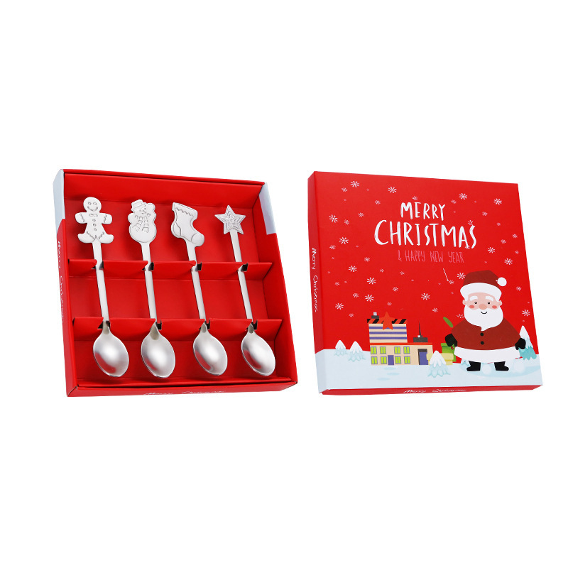 クロスボーダーステンレス製クリスマス食器スプーンクリエイティブコーヒー祭りギフトボックスかわいいセット漫画ジンジャー男スプーン|undefined