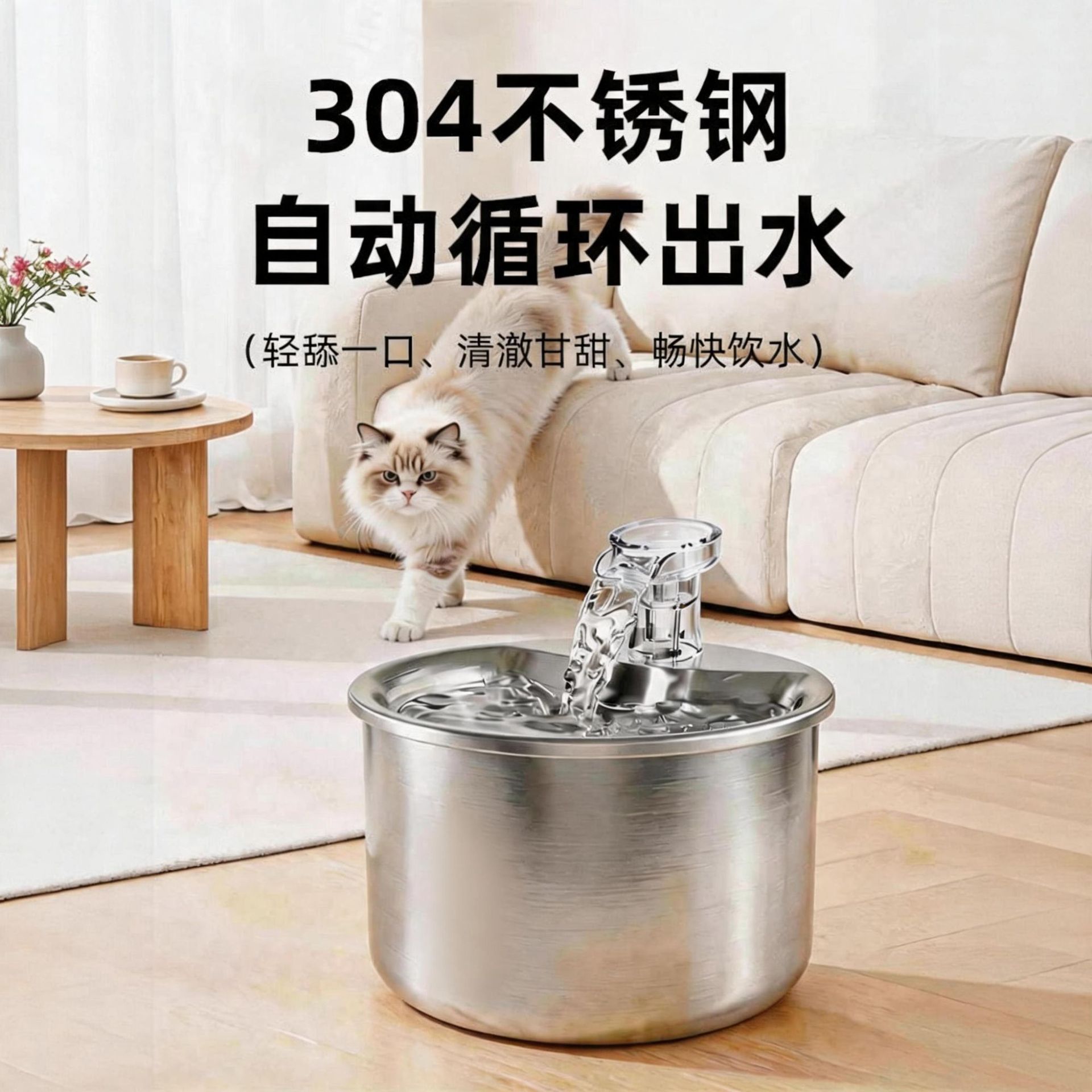 Acero inoxidable para gatos bebedor de agua para mascotas circulación automática filtración de flujo de agua silenciosa boca no húmeda bebedor de agua tazón de agua