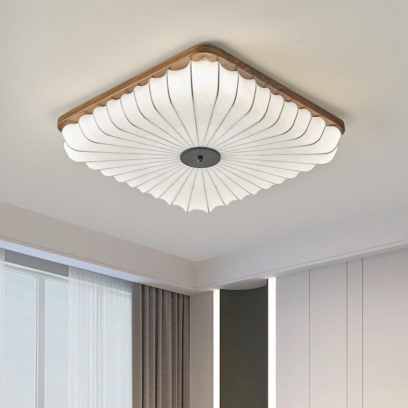 Nueva lámpara de dormitorio de nogal negro, tapa de seda de imitación, nueva habitación de libro de dormitorio principal retro chino, lámpara de techo led