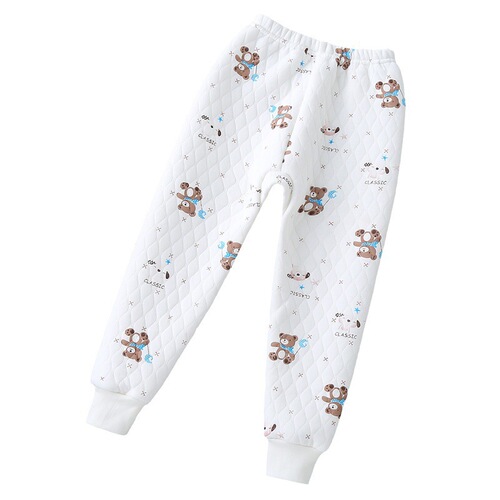 Children's three-layer padded warm pants with thick winter and autumn sleepwear, unisex, footed home pants, padded cotton pants