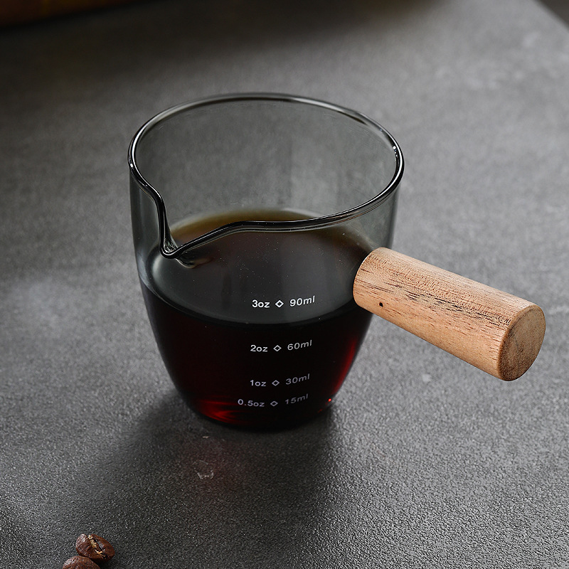 木製ハンドル二口小型ミルクカップコーヒーミルクカップイタリアンガラスコーヒー計量カップ縦縞ミルクカップミニミルクタンクカップ|undefined