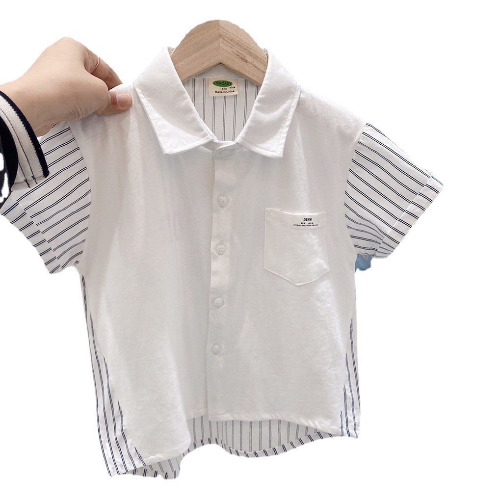 Verano nueva camisa de manga corta 2023 ropa para niños camisa de retazos de punto para bebés de niños medianos y grandes camisa de moda para niños