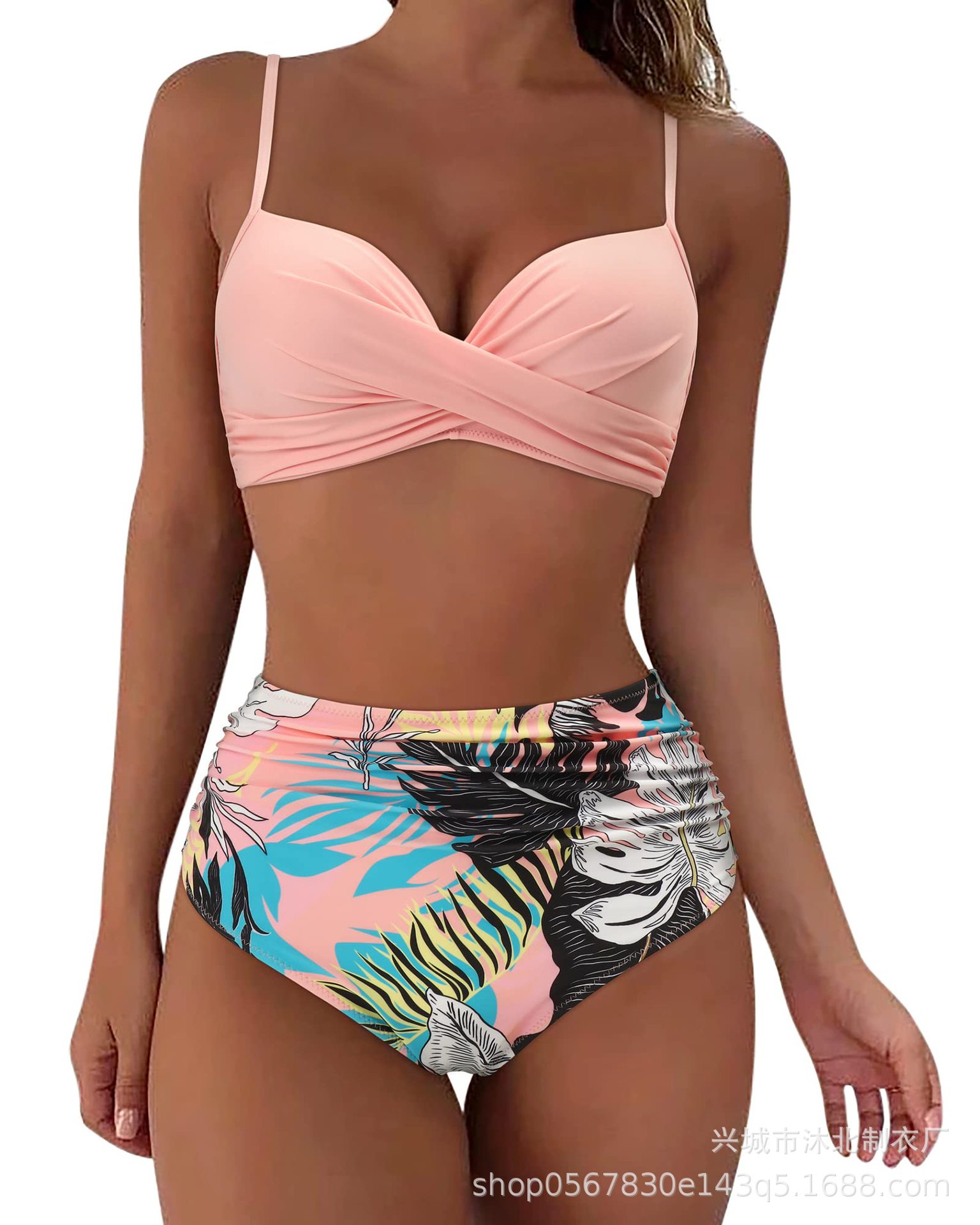 Bikini Cruzado Retro para Mujer Set de 2 Piezas de Poliéster con Almohadilla sin Aros para Playa y Natación