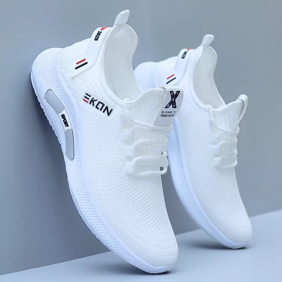 Deodorant Men's Shoes Spring and Summer Breathable sneaker Running Casual Shoes Light Mesh Shoes 2024 New All-match White