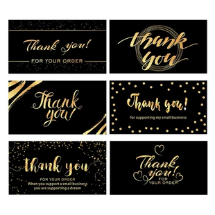 Чёрные карточки благодарности Thank you с золотым тиснением