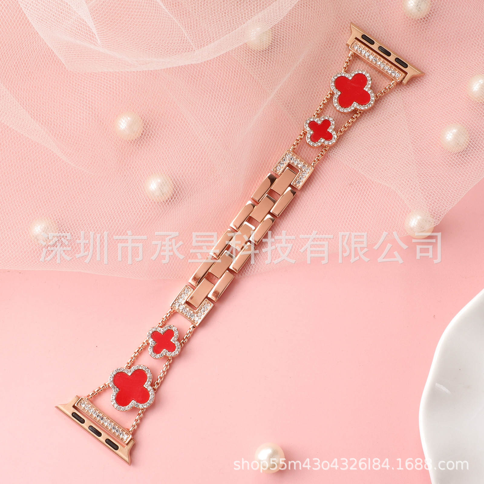 Adecuado para la manzana de cuatro Hojas de Trébol de metal correa de reloj de manzana watch7/SE/6/5/4/32 diamante incrustado cadena de reloj