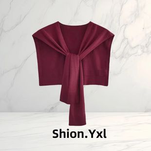 In-Stock Spring and Autumn Air-Conditioned Room Ankola Burgundy Knitted Shawl Outerwear New Versatile Shoulder and Neck Cape Vest 01