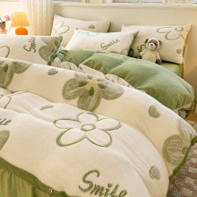 冬季加厚雪花绒四件套珊瑚绒床单被套床笠牛奶绒学生宿舍床三件套