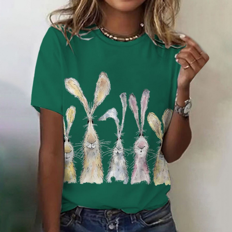 Dropshipping 2026 Spring/Summer Women's Short Sleeve 3D Printed Easter Bunny Casual Pullover Loose Fit Round Neck T-Shirt Dropshipping 2026 Spring/Summer Women's Short Sleeve 3D Printed Easter Bunny Casual Pullover Loose Fit Round Neck T-Shirt