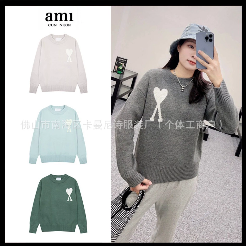 AMI Heart жаккардовый облачный трикотаж из кашемира, трикотаж с круглым вырезом, зимний повседневный универсальный топ для пар