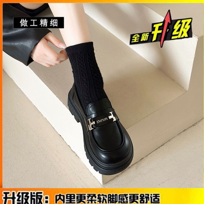 头层牛皮乐福鞋真皮女鞋2025秋季一脚蹬英伦风厚底小皮鞋增高单鞋|undefined