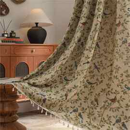 美式乡村复古夏天花鸟书房样板房客厅窗帘饭店客栈书房门帘挂帘