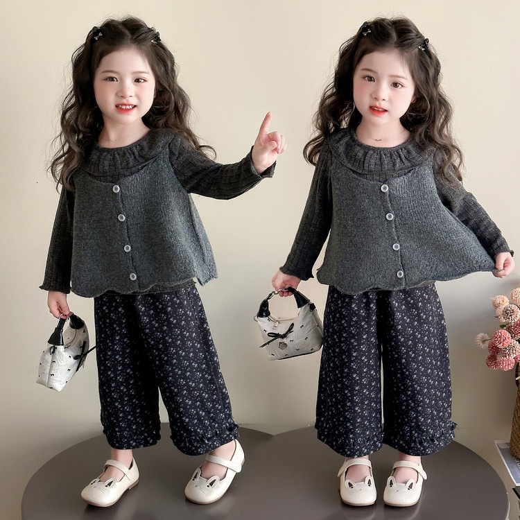 2026 Autumn New Fashion Girls' Woolen Vest, Baby Girl Top, Stylish Floral Pants Three-Piece Set