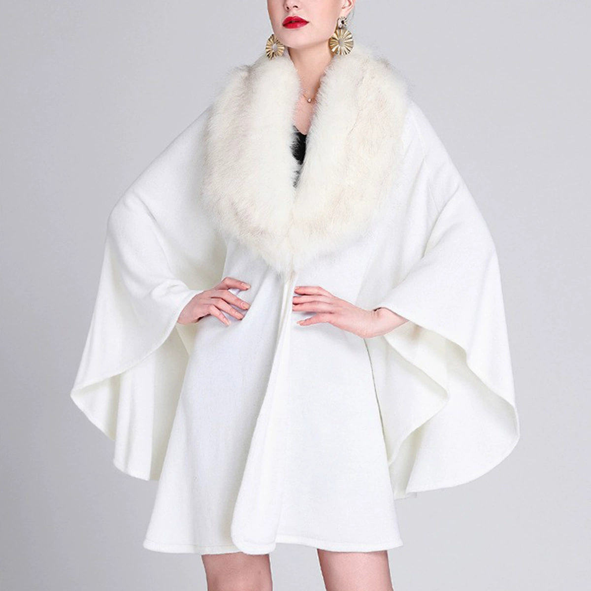 Зимний Новый стиль из искусственного меха кролика рекс воротник шаль накидка Женское шерстяное пальто кардиган теплая шаль одежда оптом