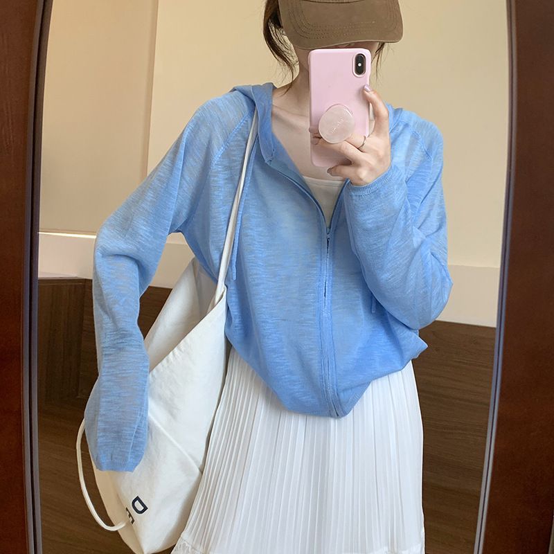 シンプルなスタイルのフード付き日焼け止め服無地2025夏の新しいルーズ痩身と年齢を軽減する多用途トップ|undefined