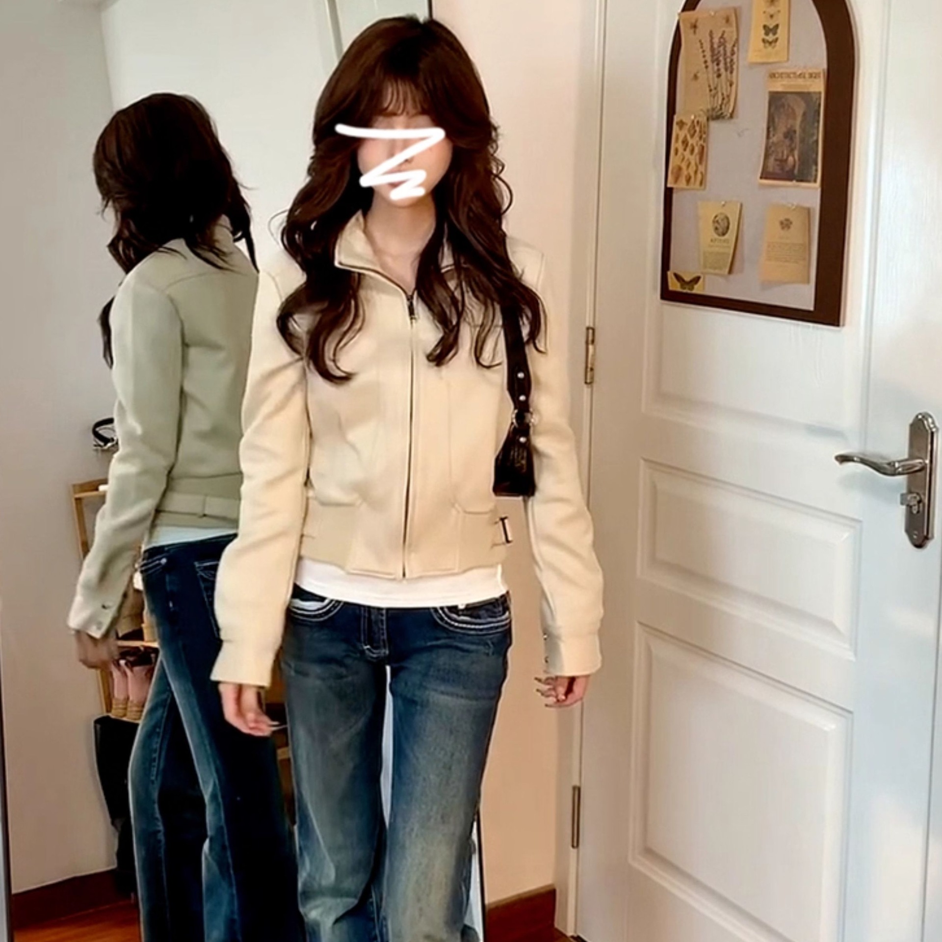 Korean-Style High-Neck Jacket for Women, Spring and Autumn 2025 New Popular American Retro Biker Jacket, Stylish Short Jacket Top