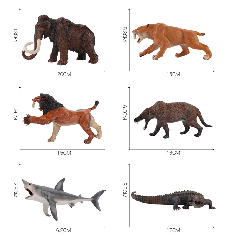 Simulación de exportación transfronteriza mamut gigante diente tiburón negro cocodrilo espada diente león modelo antiguo animal decoración juguete