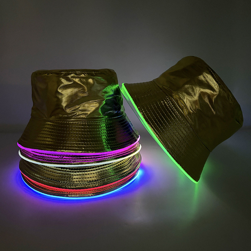 Europa y los Estados Unidos nuevo oro y plata LED de dos colores sombrero de pescador luminoso sombrero al aire libre ocio plegable sombrero luminoso de fiesta