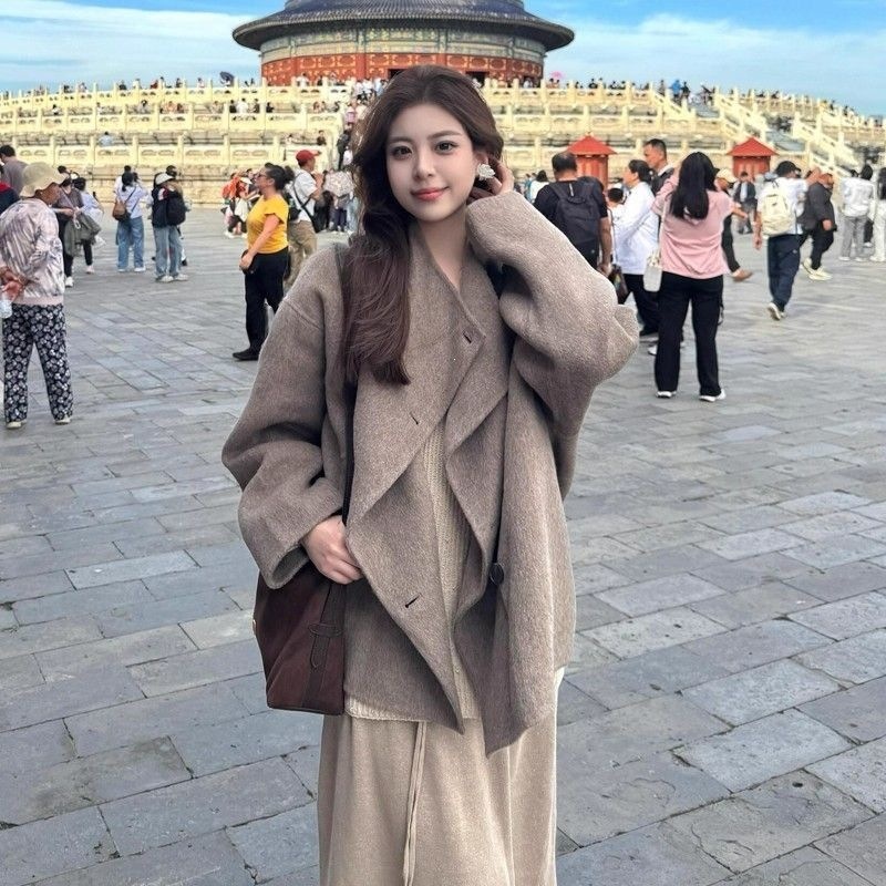 秋冬季新款呢子大衣女年小个子羊毛高级感毛呢外套宽松慵懒风