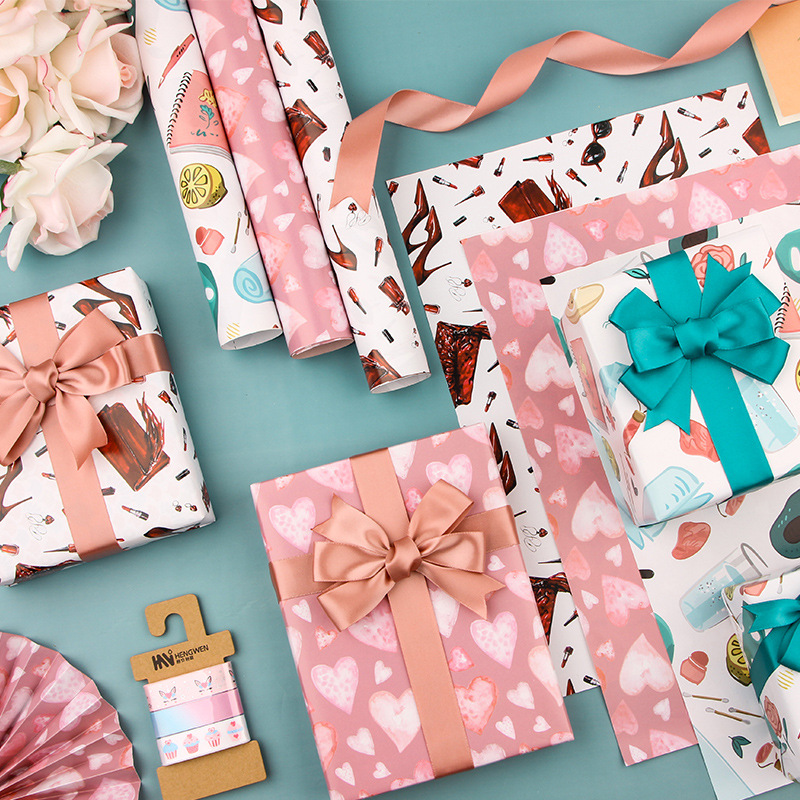 Amazon nuevo papel de regalo Día de San Valentín caja de regalo de cumpleaños papel de embalaje DIY bolsa de papel de la flor cubierta de libro de papel al por mayor