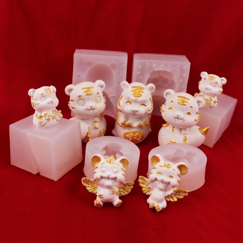 3D lindo Tigre molde de silicona fondant mousse pastel de hornear herramienta aromaterapia yeso vela molde de la torta