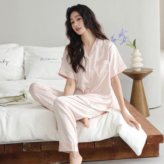 Ice Silk Pajamas Women's Summer 2025 New Summer Short-sleeved Trousers Internet Popular Three-piece Suit Summer Women's Home Clothes