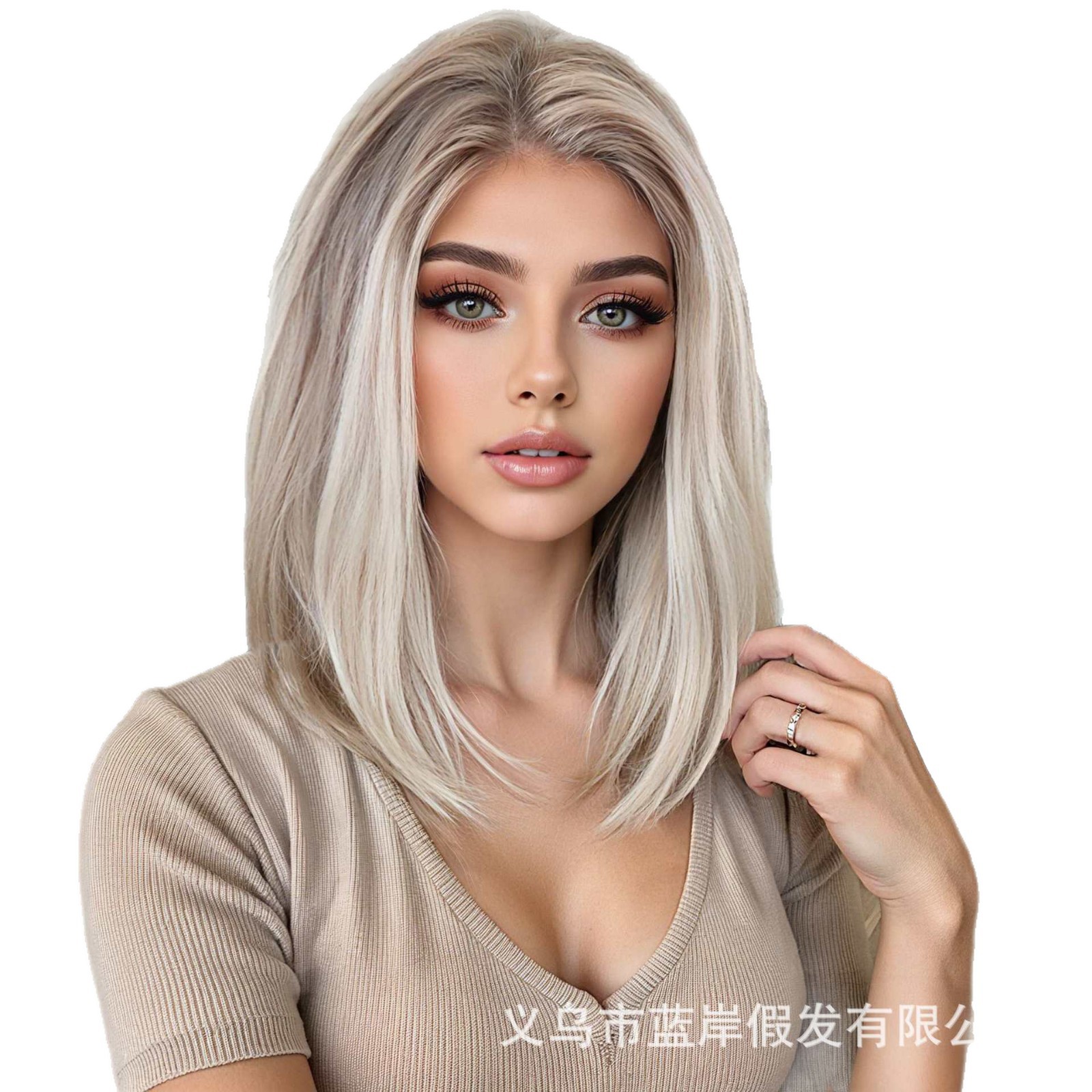 Peruca de mujer, cabello corto de clavícula europea y americana, encaje de cabello real, cabello corto, cabello corto