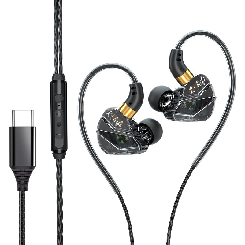 Auriculares con cable tipo C en la oreja Control de alambre de alta fidelidad con micrófono teléfono móvil juego deportes auriculares para Apple 15