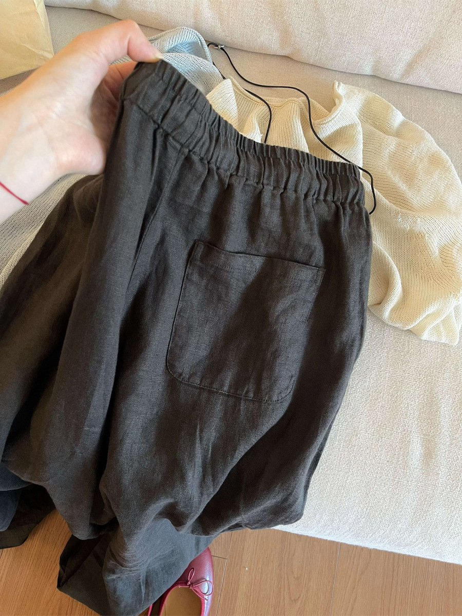 Quần culottes nữ ống rộng vải lanh cao eo dáng rộng thoải mái — màu xám