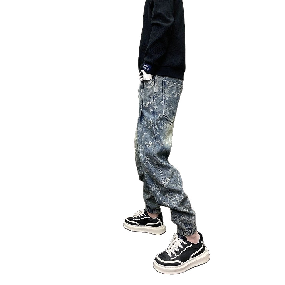 Thorn Jacquard Herrenjeans im trendigen High-Street-Stil für Frühling und Herbst – Retro-Look, gewaschen, ausgestellt, lange Hose im amerikanischen Stil_voghion.com