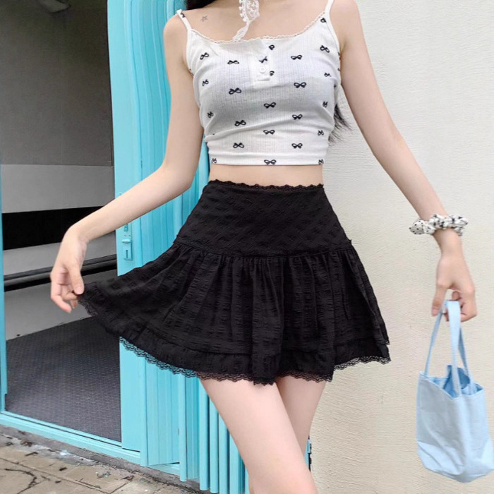 蕾丝花边蛋糕半身裙女夏季芭蕾风高腰a字短裙子小个子白色蓬蓬裙|undefined