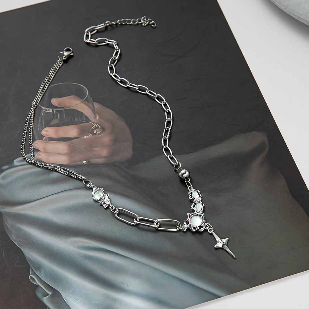 Fashion Star Alloy Titanium Steel Beaded Inlay Artificial Crystal Sweater Chain 1 Piece