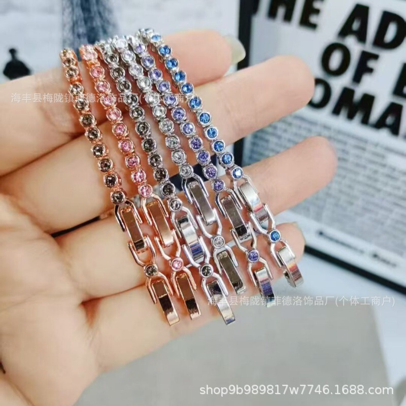 Imber Emily Tennis Bracelet for Women, Colorful Diamond-Studded Round Row Diamond Tennis Bracelet, European and American Trendy Jewelry Imber Emily Tennis Bracelet for Women, Colorful Diamond-Studded Round Row Diamond Tennis Bracelet, European and American Trendy Jewelry