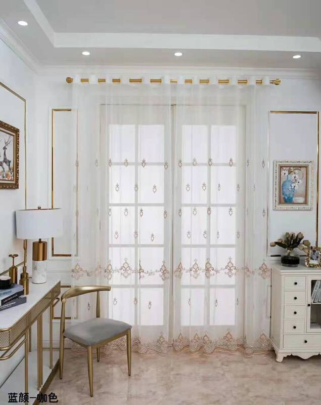 Curtain simple small fresh window screen white embroidered window screen living room bedroom semi-shading gauze curtain finished custom wholesale Curtain simple small fresh window screen white embroidered window screen living room bedroom semi-shading gauze curtain finished custom wholesale