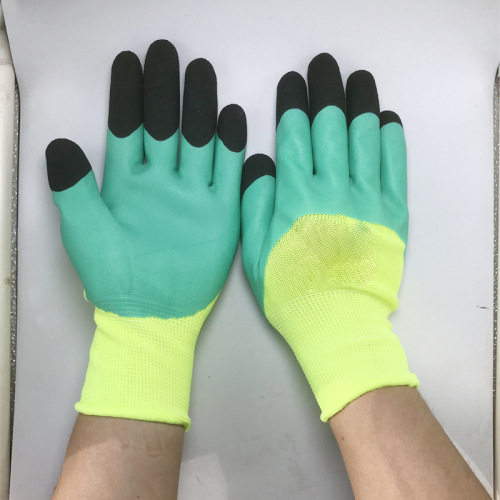 Labor protection gloves for work on the construction site, breathable, non-slip, wear-resistant, protective dipped gloves, 13-needle nylon latex full rubber gloves